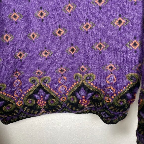 Icelandic Design 100% Wool Purple Floral Nordic Style Zip Jacket Size: Medium - Picture 7 of 11